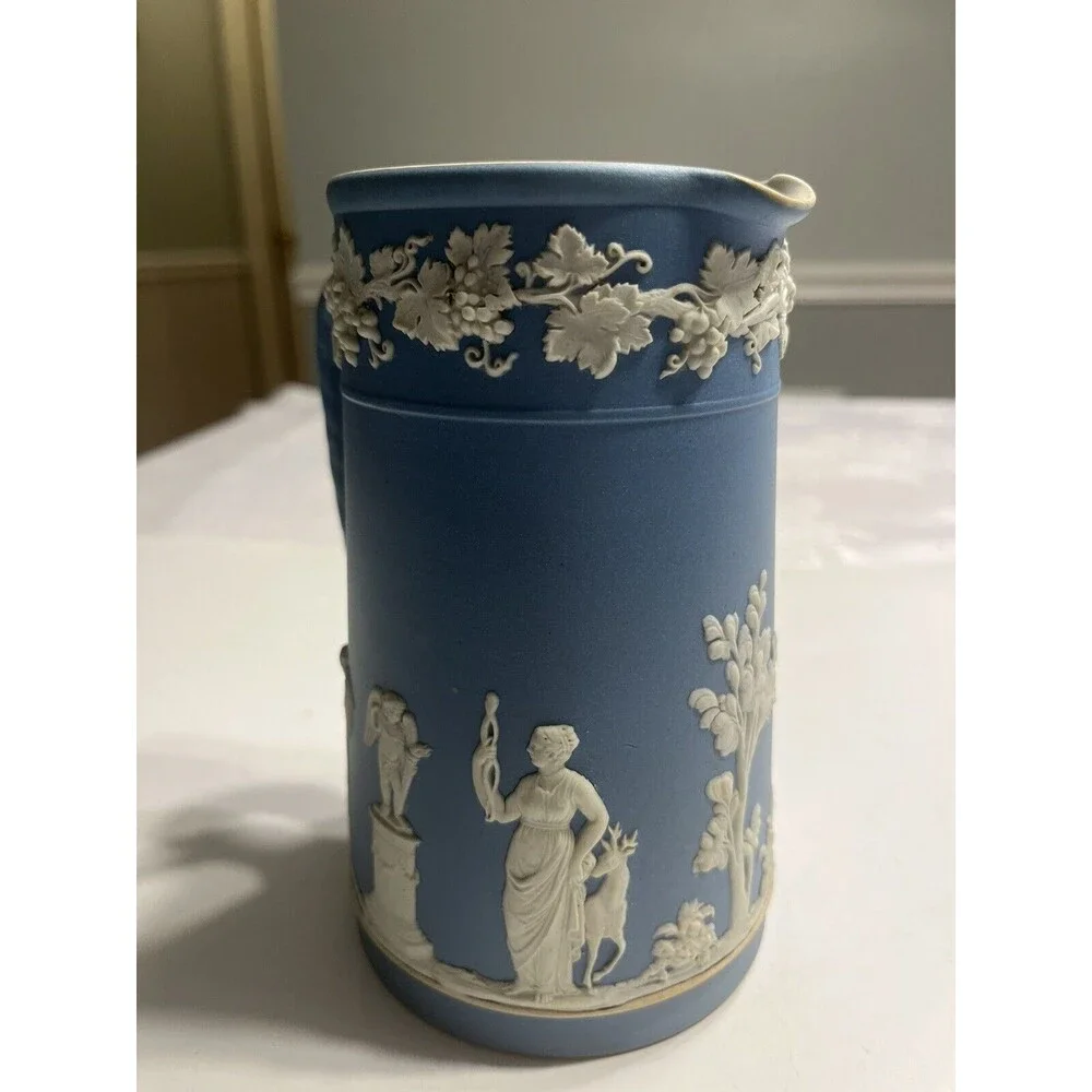 Antique 1891-1908c Wedgwood Blue Jasperware 6” Pitcher